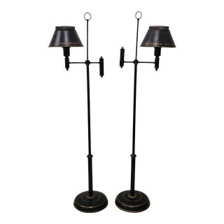 Pair of Mid Century Free Standing Toleware Floor Lamps For Sale