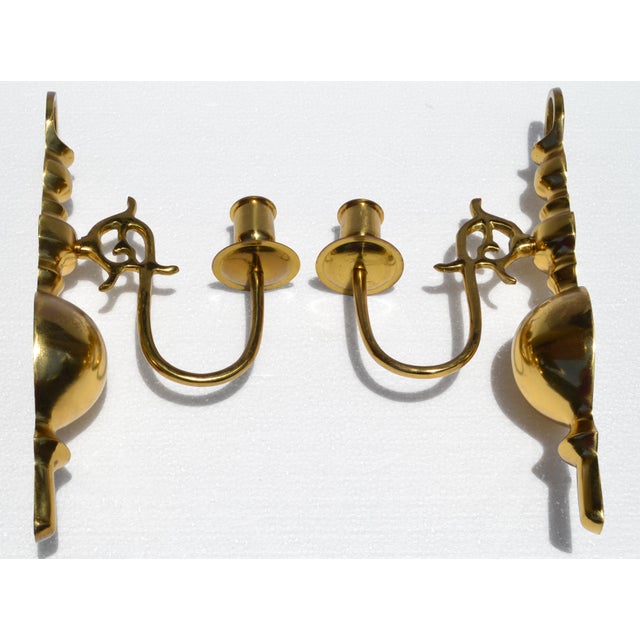 Late 20th Century Mid-Century Modern Cast Brass Candle Holder Wall Sconces - A Pair For Sale - Image 13 of 17