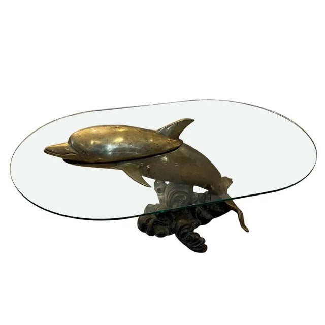 Mid-Century French Brass and Glass Dolphin Coffee Table, 1960s For Sale - Image 6 of 7