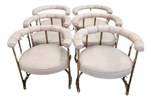 1970s Mastercraft Brass Barrel Back Dining Chairs- Set of 6