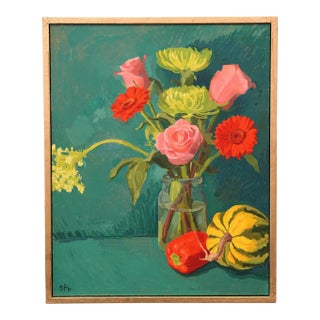 Super Colorful Bouquet, Original Oil Painting, Framed For Sale
