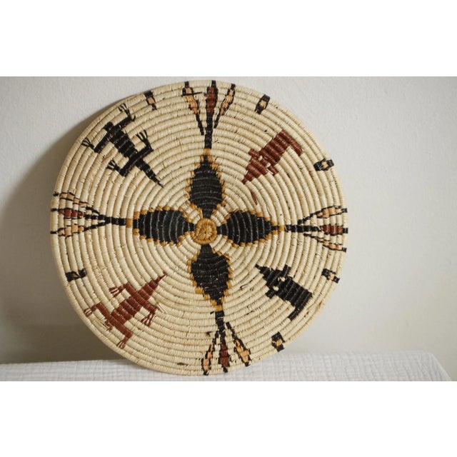 Tribal Early 20th C. Hopi Coil Basket Plaque With Geometric Figural Motifs For Sale - Image 3 of 12