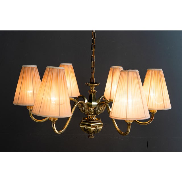 Gold Art Deco Chandelier with Fabric Shades, Vienna, 1920s For Sale - Image 8 of 18