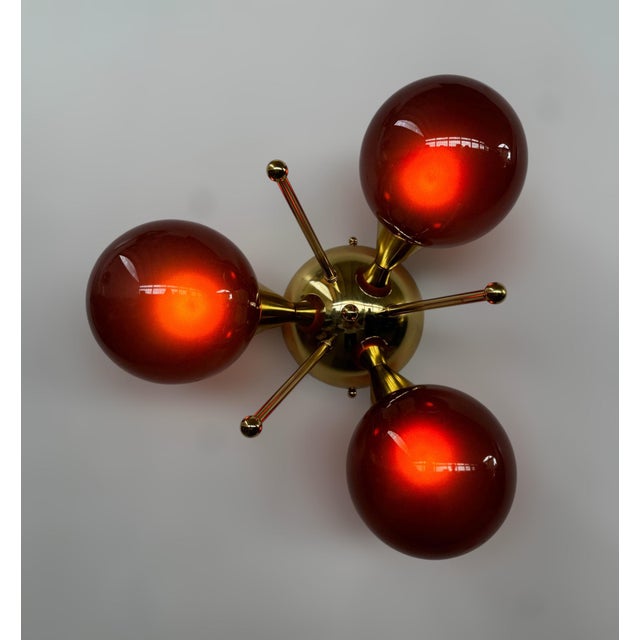 Brass Trifoglio Polished Brass Frosted Amethyst Globe Flush Mount by Fabio LTD For Sale - Image 8 of 8