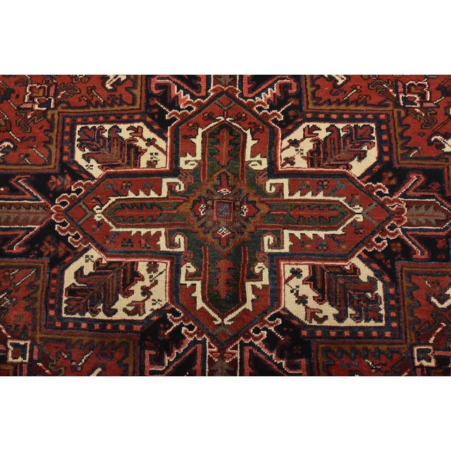 Heriz Rug 8'6'' X 10'3'' Red Wool Vintage Tribal Hand-Knotted Oriental Carpet For Sale In Philadelphia - Image 6 of 15