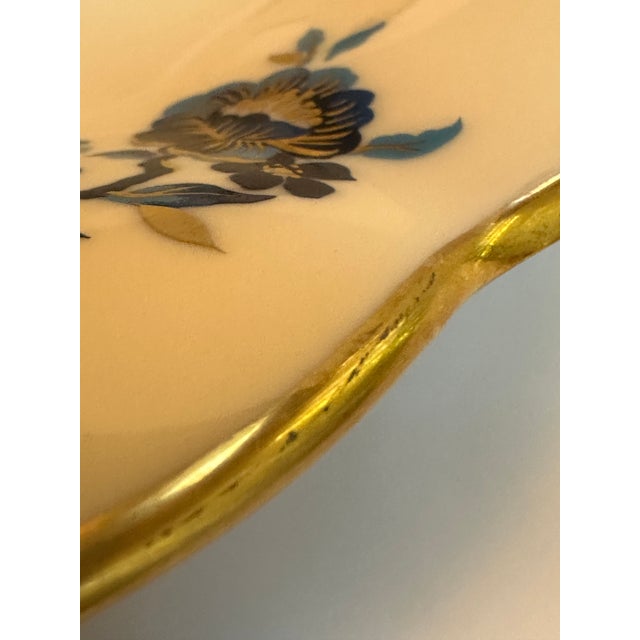 1980s Lenox "Pagoda" Pattern 11 Inches Diameter Cake Platter Scalloped Edges, Floral Design in Ivory and Blue With 24k Gold Trim For Sale - Image 15 of 18