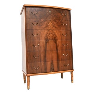 Vintage Danish Walnut and Brass Chest of Drawers, 1960s For Sale