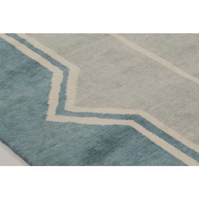 Rug & Kilim Rug & Kilim’s Oversized Contemporary Art Deco Style Rug in Teal, Ivory & Gray For Sale - Image 4 of 11
