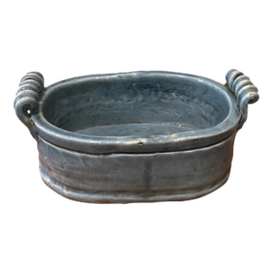 Vintage Large and Heavy Oval Rustic Blue Stoneware Planter With Handles