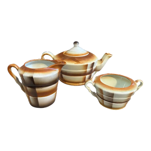 1930s Art Deco Airbrushed Ceramic Tea Set by Ceramiche Piemontesi