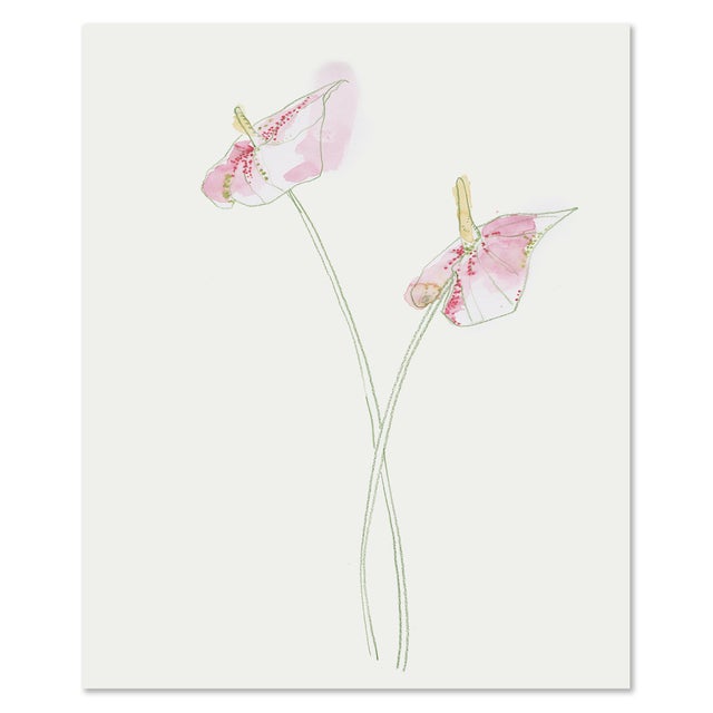 "Anthurium Lilies" Original Set of Three Watercolor Paintings by Yuki Osada For Sale - Image 4 of 5