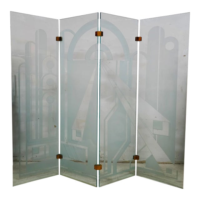 a.depeche/アデペシュ ESDER glass partition Vintage Etched Glass Paravent Screen Room Divider | Chairish