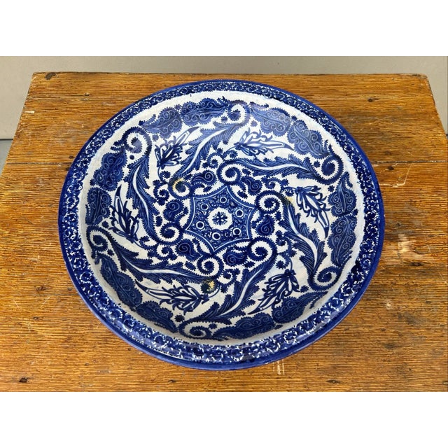 A Very Fine Antique Fes, Morocco Blue Decorated Large Size Charger, Circa 1920’s Made in Morocco. Most Likely from the...