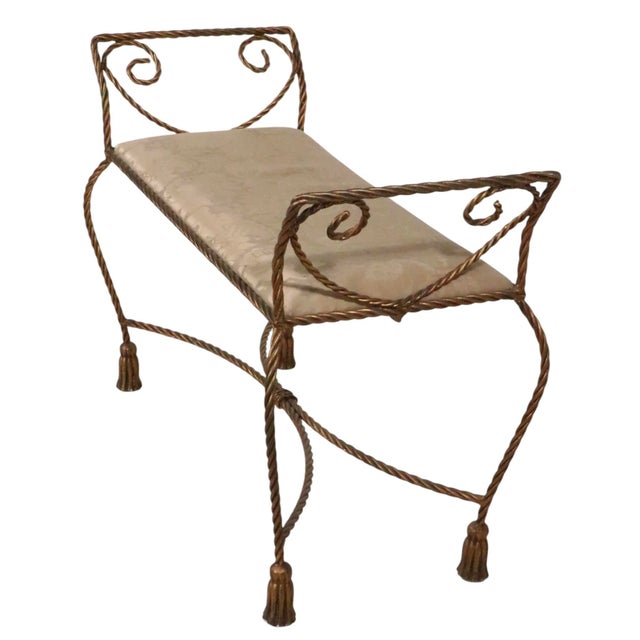 Gold Finish Metal Tassel Bench Made in Italy C 1950/60's For Sale - Image 11 of 17