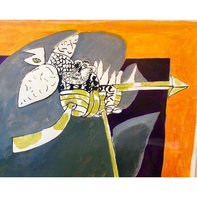 Naftali Bezem, Rare German Israeli Surrealist Judaica Abstract Gouache Watercolor Painting, 1977 For Sale - Image 4 of 7