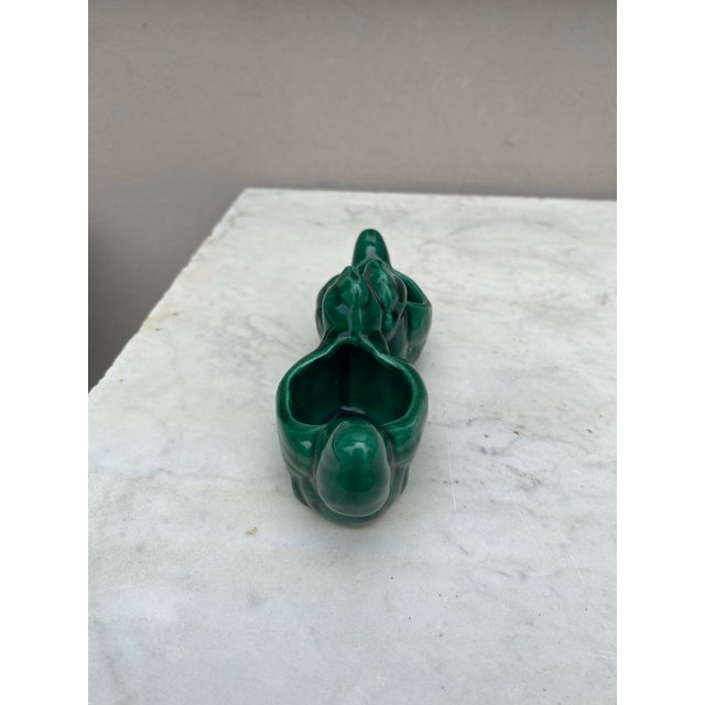 Mid-Century Green Majolica Hens salt cellar Vallauris.