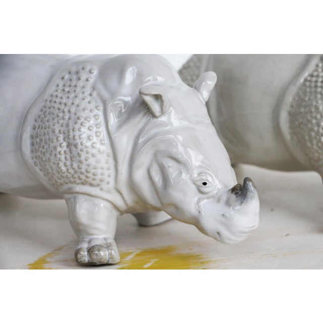 French Glazed Earthenware Rhinoceros Figurines - a Pair For Sale - Image 4 of 13