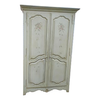 Vintage Ethan Allen French Country Armoire Wardrobe With Floral Hand-Painted Design & Ample Storage For Sale