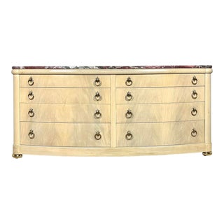 Mid 20th Century John Stuart French Art Deco Style Bow Front Marble Top Chest of Drawers For Sale