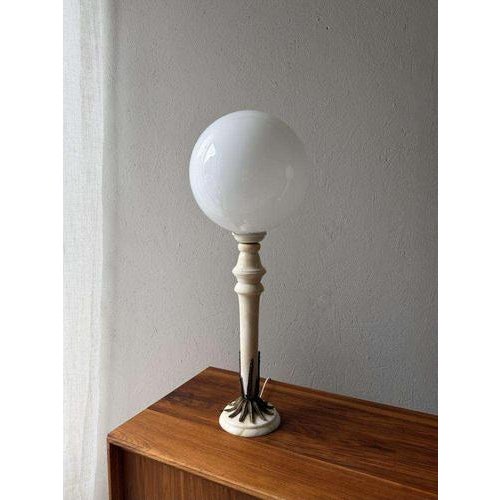 Cream Alabaster Table Lamps with Opaline Glass Globes, 1970s, Set of 2 For Sale - Image 8 of 13