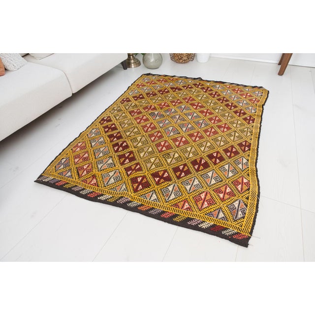 Apricot Vintage Oushak Anatolian Kilim For Sale - Image 8 of 10