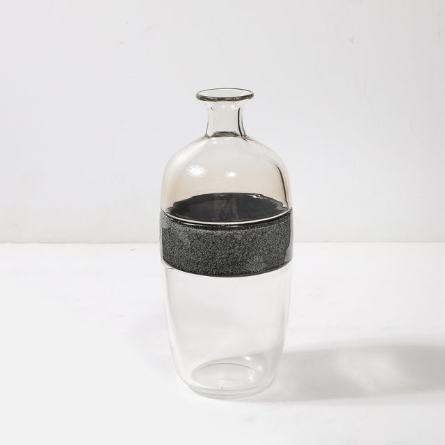 Mid-Century Hand-Blown Clear and Smoked Murano Glass Vase