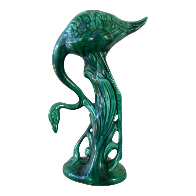 Vintage Emerald Green Ceramic Flamingo For Sale
