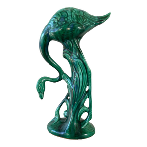 Vintage Emerald Green Ceramic Flamingo