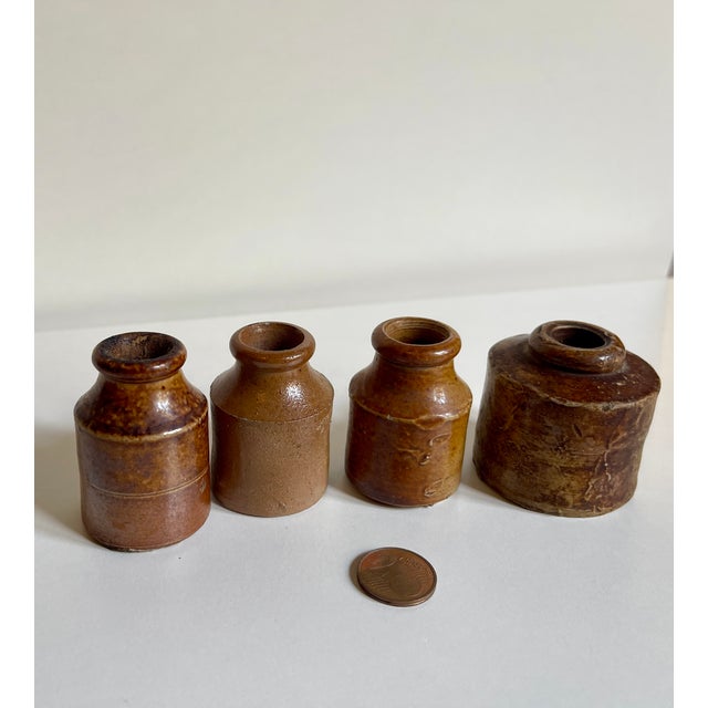 The Victorian School Room Set of 4 Salt-Glazed Stoneware Ink Pots, C 1880 Pair of Antique Victorian Stoneware Master Jars (Coordinates With Set of 4 For Sale - Image 11 of 14
