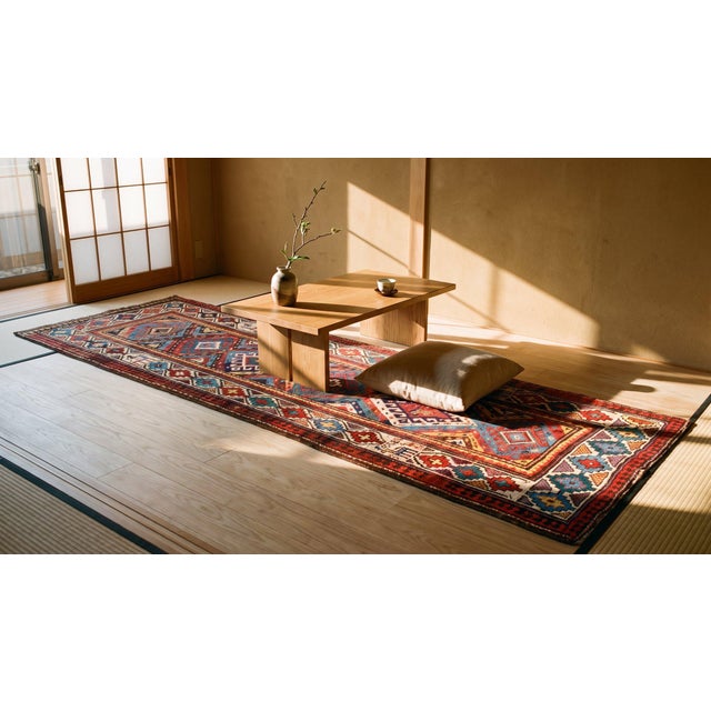Ivory 1890s Multicolor Medallion Antique Caucasian Moghan Rug 3'5" X 9'5" Handknotted Wool Carpet For Sale - Image 8 of 8