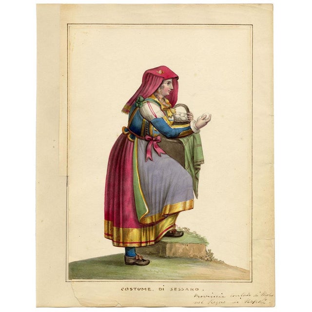 Michela De Vito, Costume of Sessano, Province of Molise in the Kingdom of Naples, 1800s, Paper For Sale - Image 4 of 7