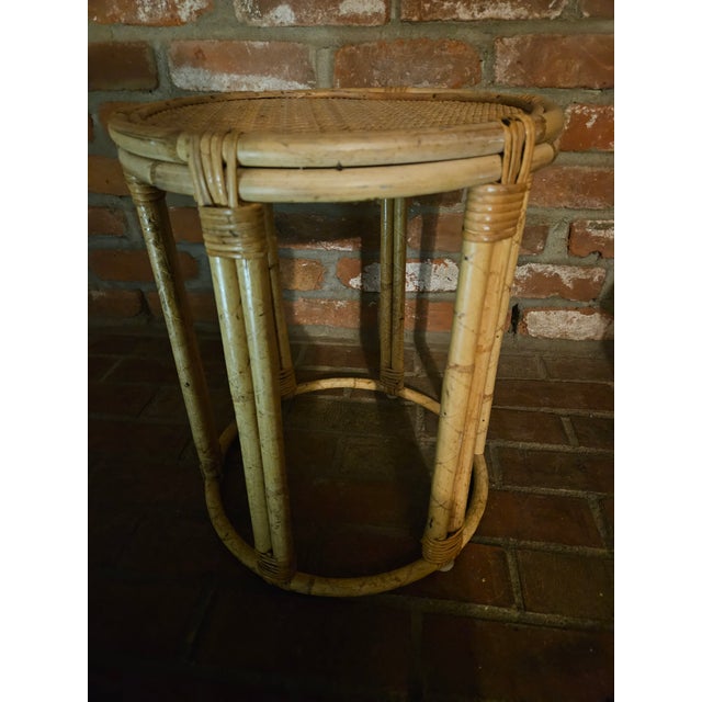 Camel Vintage Bamboo and Wicker Side Table/Plant Stand For Sale - Image 8 of 11
