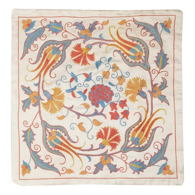 21"x21" Embroidered All Silk Cushion. Traditional Accent Pillow Cover For Sale