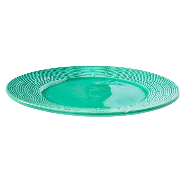 Vintage German basket weave pattern majolica plate. Basket weave pattern on perimeter of the plate. Marked "G Zell S,...