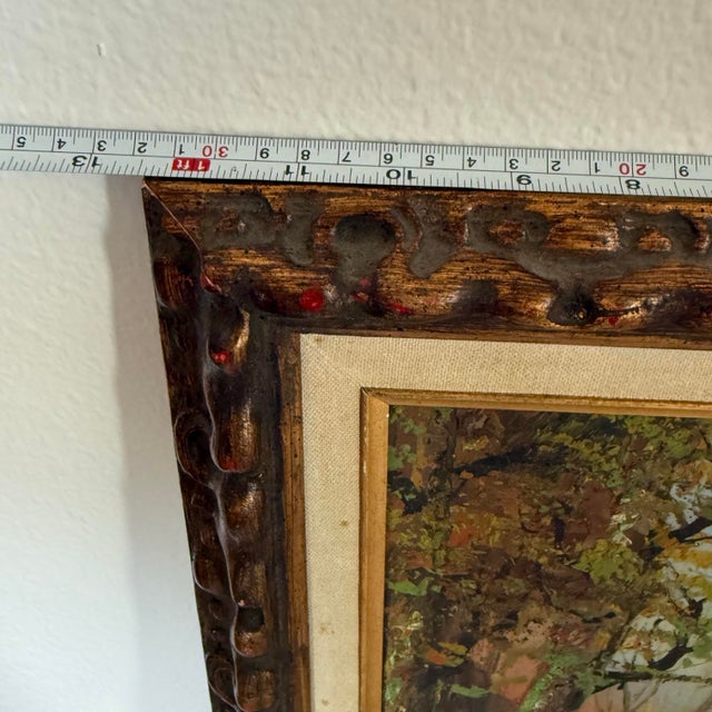 Vintage Modern Impressionist Gold Framed Autumn Forest Impasto Oil Painting MCM For Sale In Palm Springs - Image 6 of 7