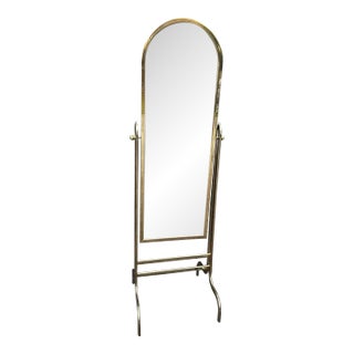 Vintage Brass Beveled Cheval Mirror For Sale