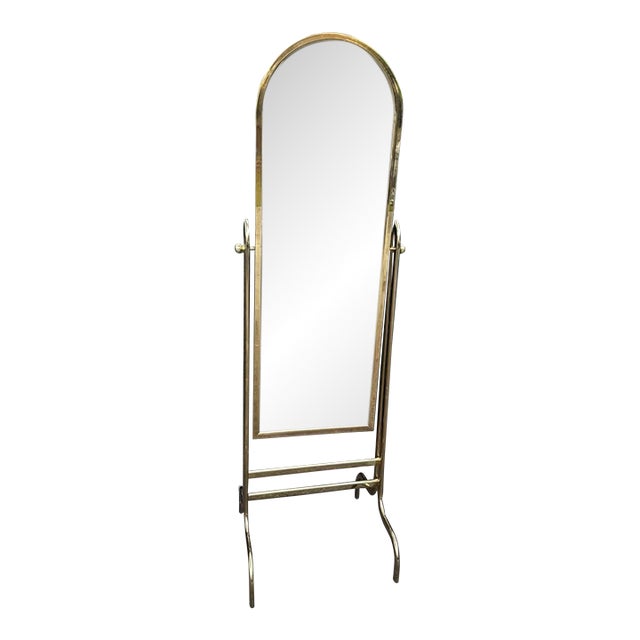 Vintage Brass Beveled Cheval Mirror For Sale
