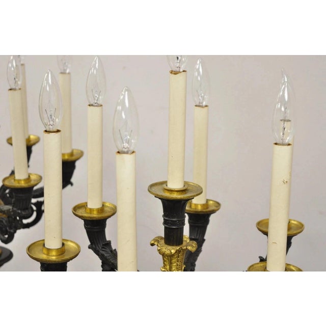 Late 19th Century French Empire Tall Bronze & Marble Lighted Candelabra Torchiere Floor Lamps - a Pair For Sale - Image 11 of 18