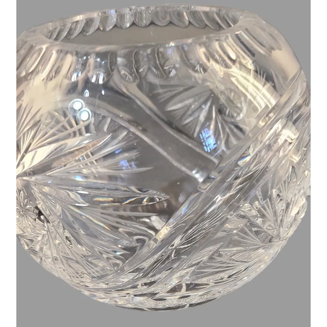 Glass Vintage Cut Crystal Sunburst Rose Bowl Vase For Sale - Image 7 of 7
