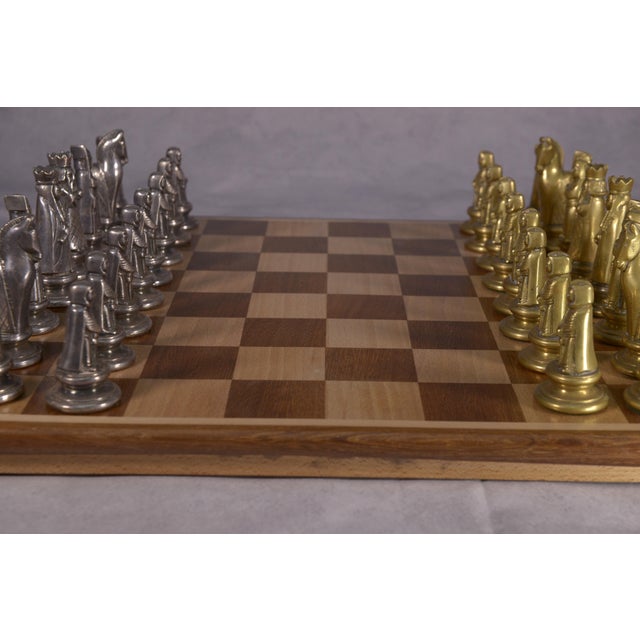 Beech Chess Board with Cast Bronze Playing Pieces, 1990s, Set of 33 For Sale - Image 6 of 12
