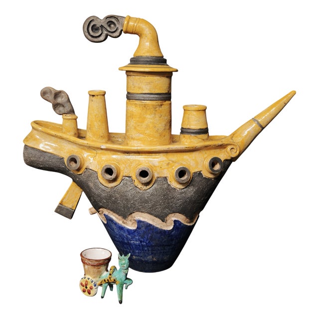 Steamship in Raku Ceramic by Lucio Liguori Raito For Sale