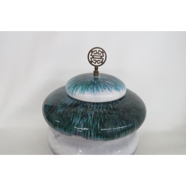 Tony Evans Raku Pottery Lidded Jar Drip Glaze Finish With Wood Display 4840b For Sale - Image 17 of 18