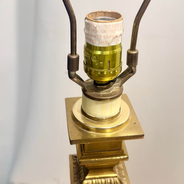 Vintage 1990s Robert Abbey Neoclassical Style Brass Table Lamps - A Pair For Sale - Image 10 of 12