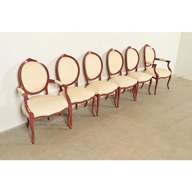 Karges Furniture Karges Style French Provincial Louis XV Brown Lacquered Dining Chairs, Set of Six For Sale - Image 4 of 14