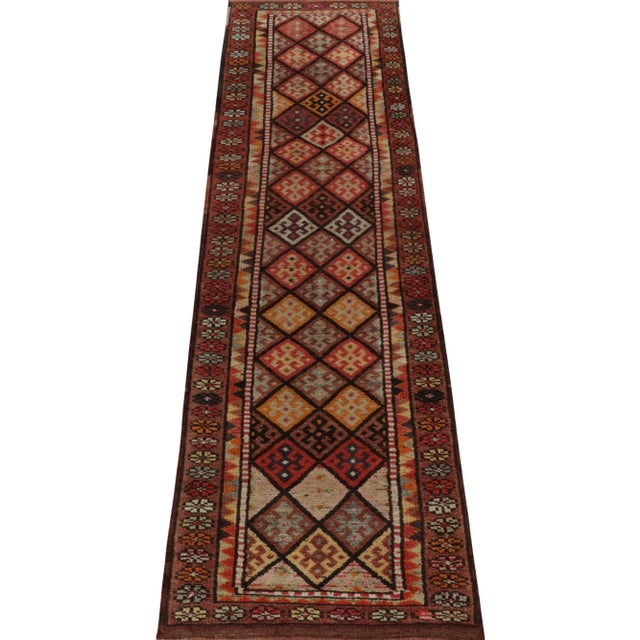 Tribal Vintage Turkish Tribal Runner in Red, Beige-Brown and Gold Geometric Motifs For Sale - Image 3 of 7