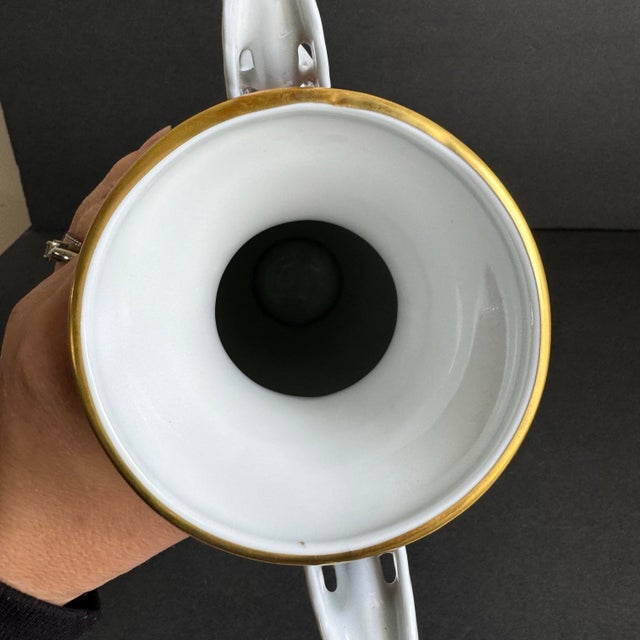 Blue Haas & Czjzek Cobalt Blue Vase Large Czech Porcelain Swan Urn Vintage 14.5" Tall For Sale - Image 8 of 10