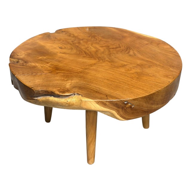 Andrianna Shamaris Mid Century Style Teak Wood Round Coffee Table For Sale