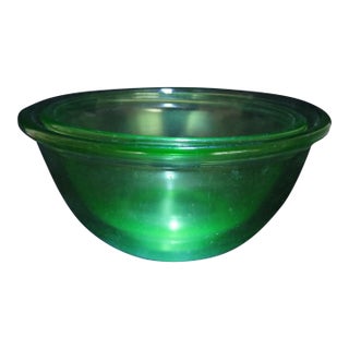 Hazel Atlas Green Uranium Depression Glass Set of 2 Nesting Mixing Bowls For Sale