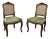 Pair French Provincial Louis XV-Style Side Chairs – Walnut & Green Upholstery For Sale