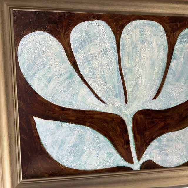Boho Chic Original Tulip Painting in Brushed Gold Frame, Oil on Canvas, 21" H X 17" W by Tatiana Duperault For Sale - Image 3 of 5